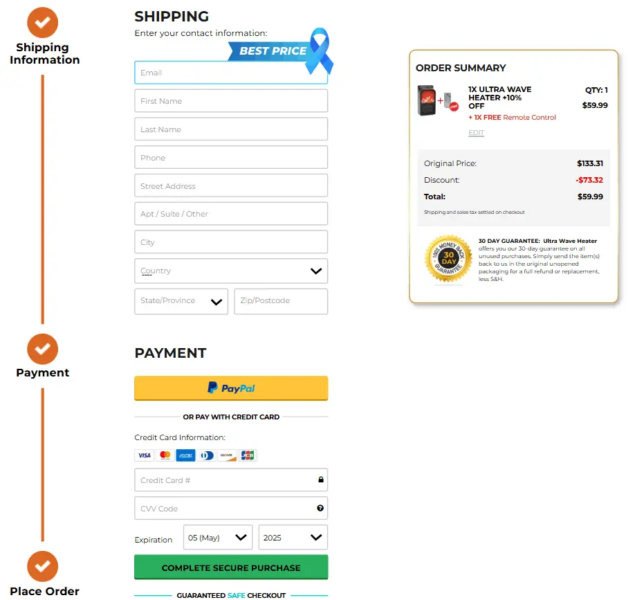 Ultra Wave Heater™ Checkout Page